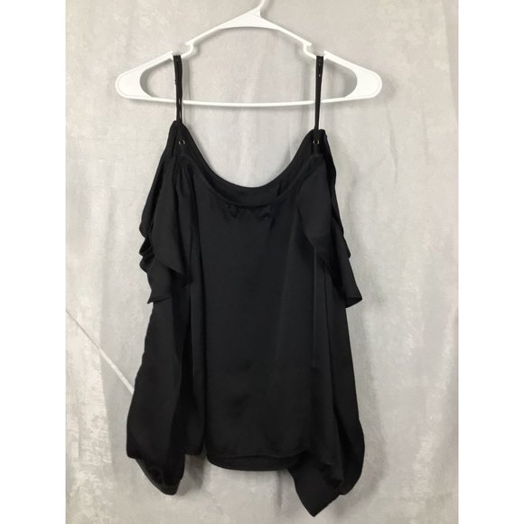 L`Academie Adjustable Spaghetti Strap Cold Shoulder Long Sleeve Blouse Black Siz - Picture 2 of 12